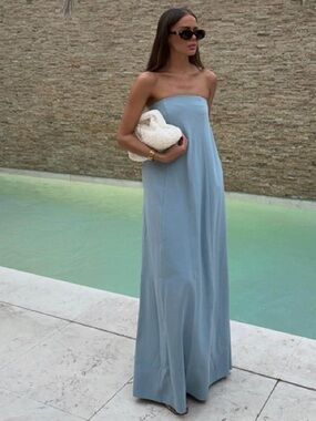 Elegant Strapless Maxi Dress in Powder Blue